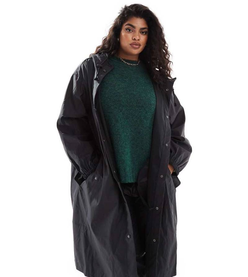 ASOS DESIGN Curve - Gummierter Parka in Schwarz von ASOS Curve
