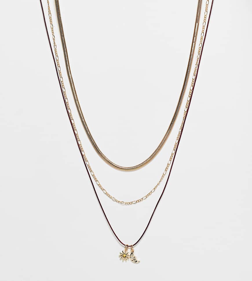ASOS DESIGN Curve - Halsketten mit verschiedenen Designs aus Cord und in Gold-Optik mit Himmelskörper-Anhänger im Multipack-Goldfarben von ASOS Curve