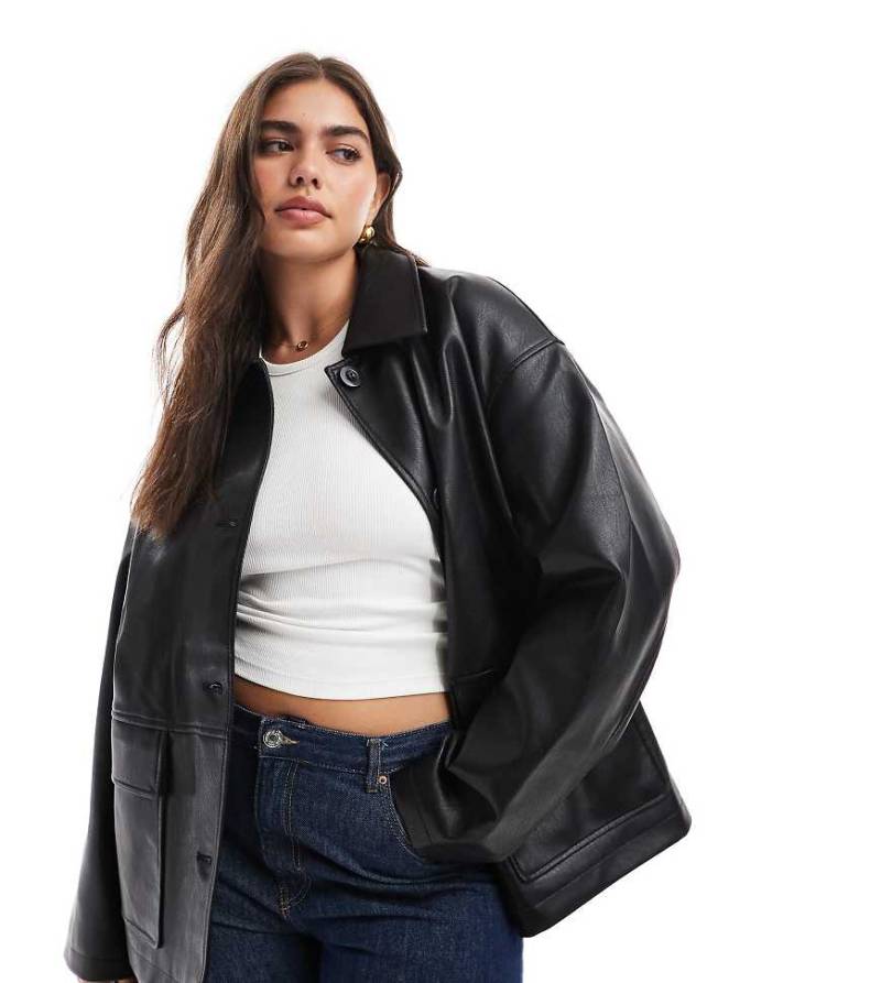 ASOS DESIGN Curve - Harrington-Jacke im Lederlook in Schwarz von ASOS Curve