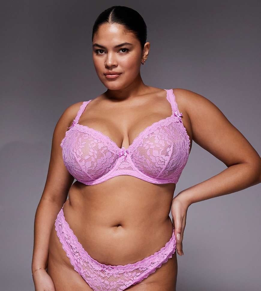 ASOS DESIGN Curve - Hazel - Brazilian-Slip in Bonbonrosa mit durchgehendem Spitzenbesatz von ASOS Curve