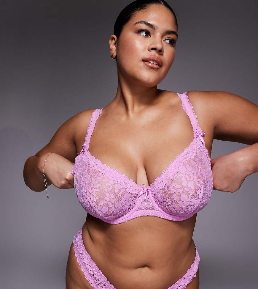 ASOS DESIGN Curve - Hazel - Bügel-BH aus Spitze in Bonbonrosa mit Spitzenborte von ASOS Curve