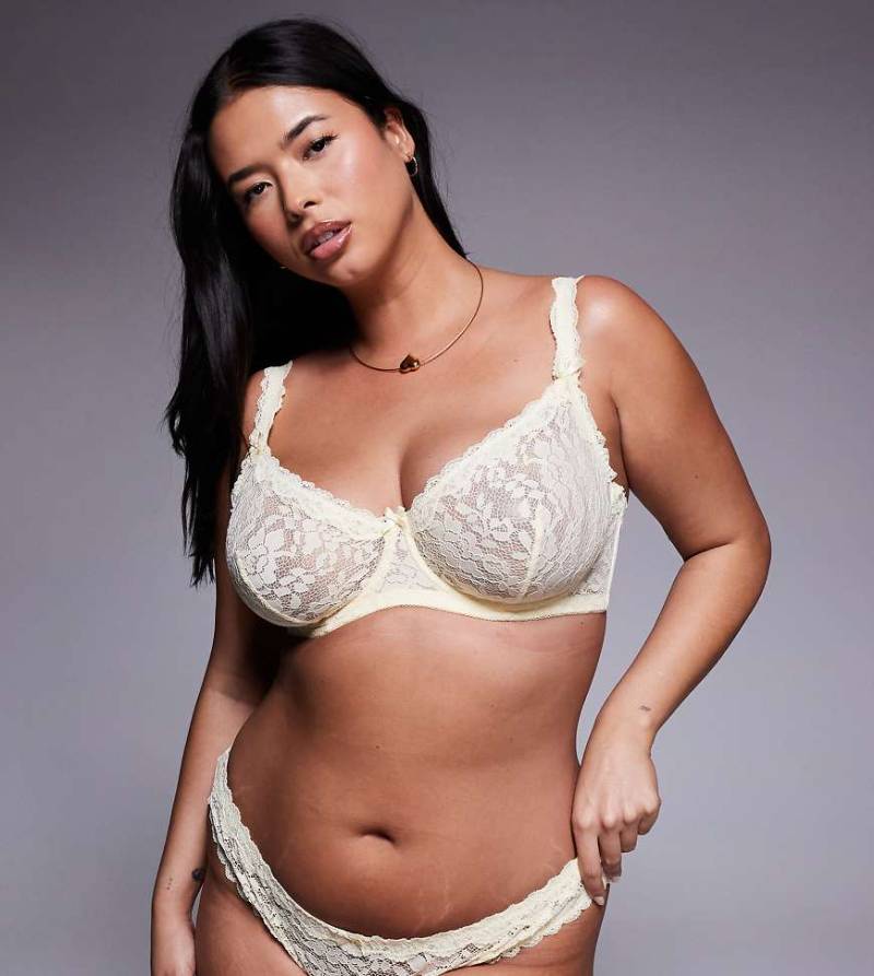 ASOS DESIGN Curve - Hazel - Bügel-BH aus Spitze in Buttermilchgelb mit Spitzenborte von ASOS Curve