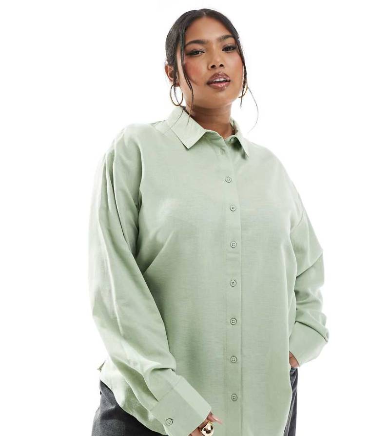 ASOS DESIGN Curve - Hemd aus Leinenmix in Khaki-Grün von ASOS Curve