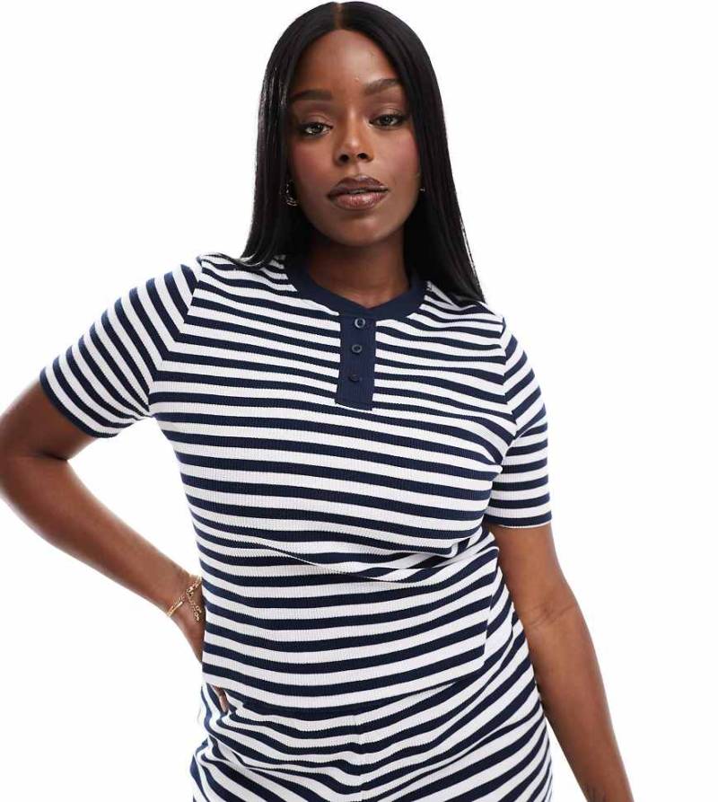 ASOS DESIGN Curve - Henley-T-Shirt mit Waffelstruktur und Streifen, Kombiteil-Bunt von ASOS Curve