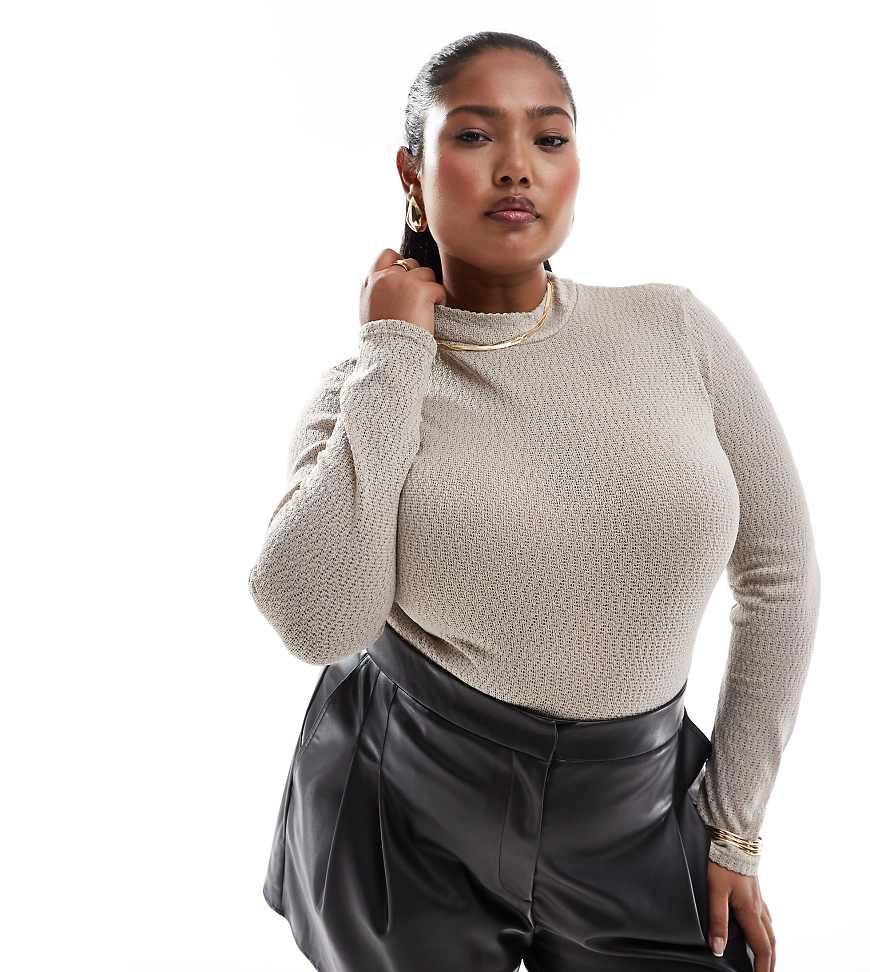 ASOS DESIGN Curve - Hochgeschlossener Body aus weitmaschigem Strick in Steinbeige-Neutral ASOS DESIGN Curve - Hochgeschlossener Body aus weitmaschigem Strick in Steinbeige-Neutral von ASOS Curve