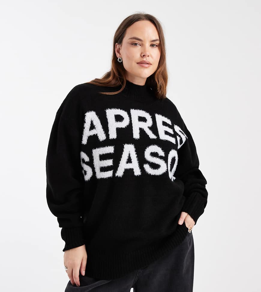 ASOS DESIGN Curve - Hochgeschlossener Pullover mit Details in Lamettaoptik-Schwarz von ASOS Curve