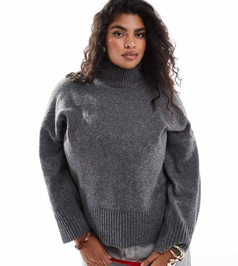 ASOS DESIGN Curve - Hochgeschlossener Strickpullover in Anthrazit mit umgeschlagenen Bündchen-Grau von ASOS Curve
