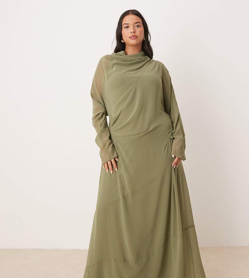ASOS DESIGN Curve - Hochgeschlossenes Maxikleid in Khaki-Grün von ASOS Curve