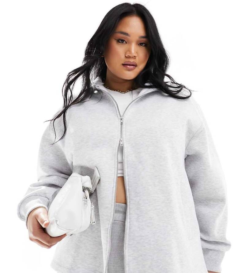 ASOS DESIGN Curve - Hochgeschlossenes Sweatshirt in Grau mit durchgehendem Reißverschluss von ASOS Curve