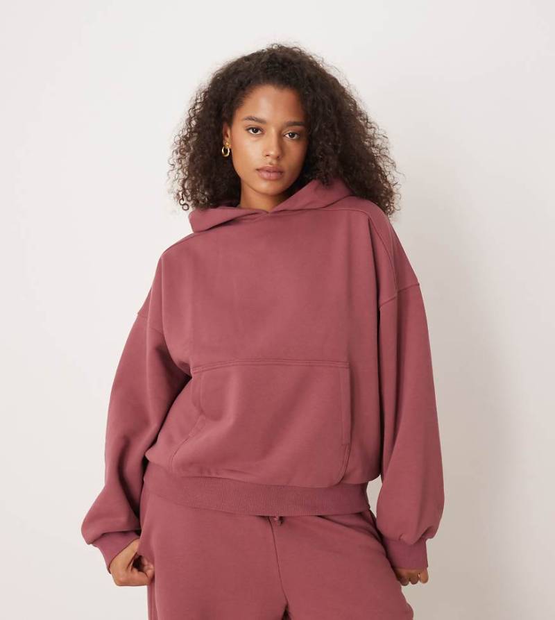 ASOS DESIGN Curve - Hochwertiger Kapuzenpullover aus schwerem Stoff in dunklem Rosé mit Ballonärmeln, 500 g/m²-Lila von ASOS Curve