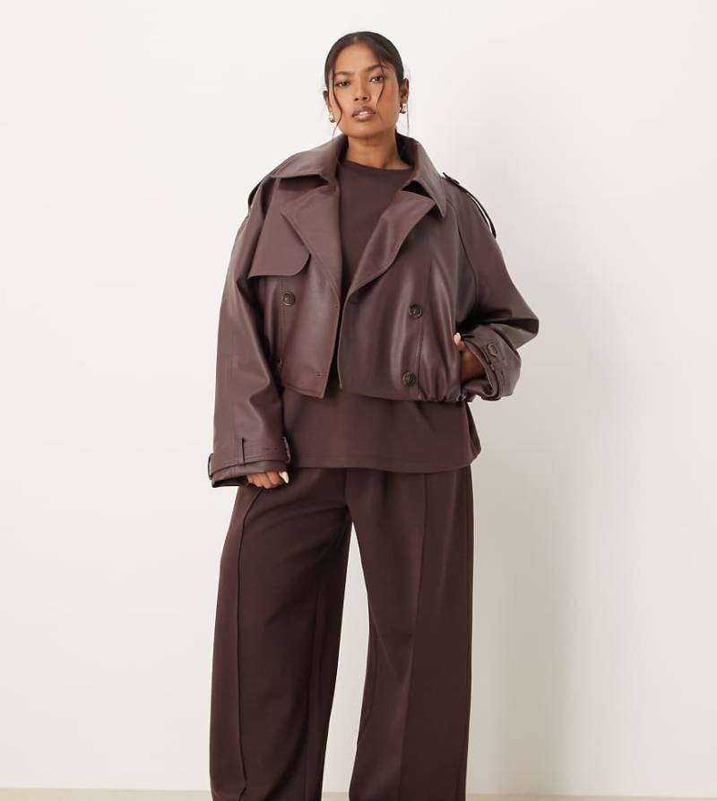 ASOS DESIGN Curve - Hose aus Interlock-Stoff in Schokobraun mit weitem Bein-Brown von ASOS Curve