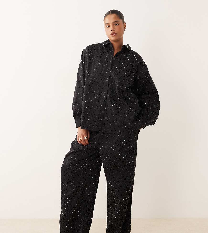 ASOS DESIGN Curve - Hose in Schwarz mit Strassverzierung und elastischem Bund, Kombiteil von ASOS Curve