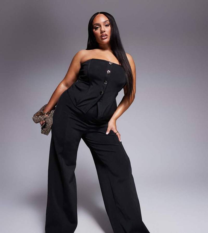 ASOS DESIGN Curve - Hose in Schwarz mit geradem Schnitt und Bandagen-Design, Kombiteil von ASOS Curve