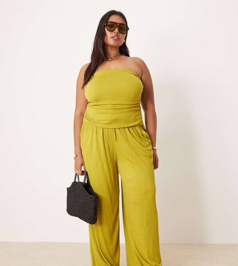 ASOS DESIGN Curve - Hose mit Knitterstruktur, weitem Bein und Kordelzugbund-Grün von ASOS Curve
