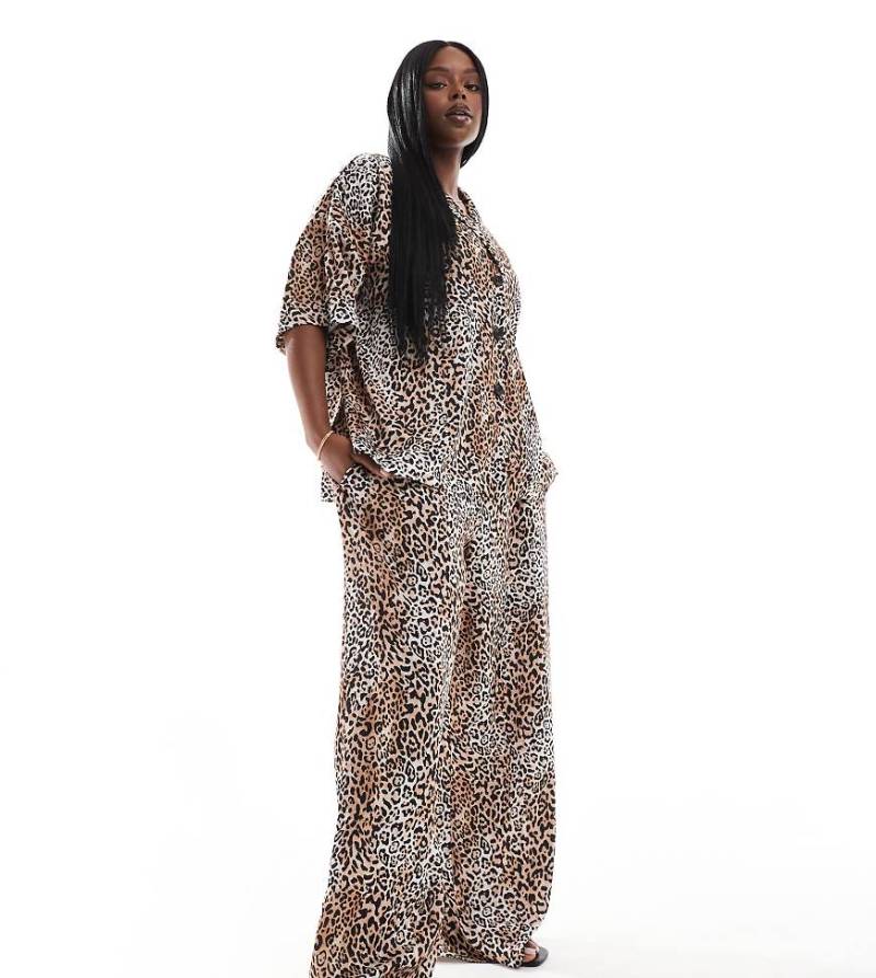 ASOS DESIGN Curve - Hose mit weitem Bein und Animal Print, Kombiteil-Bunt von ASOS Curve