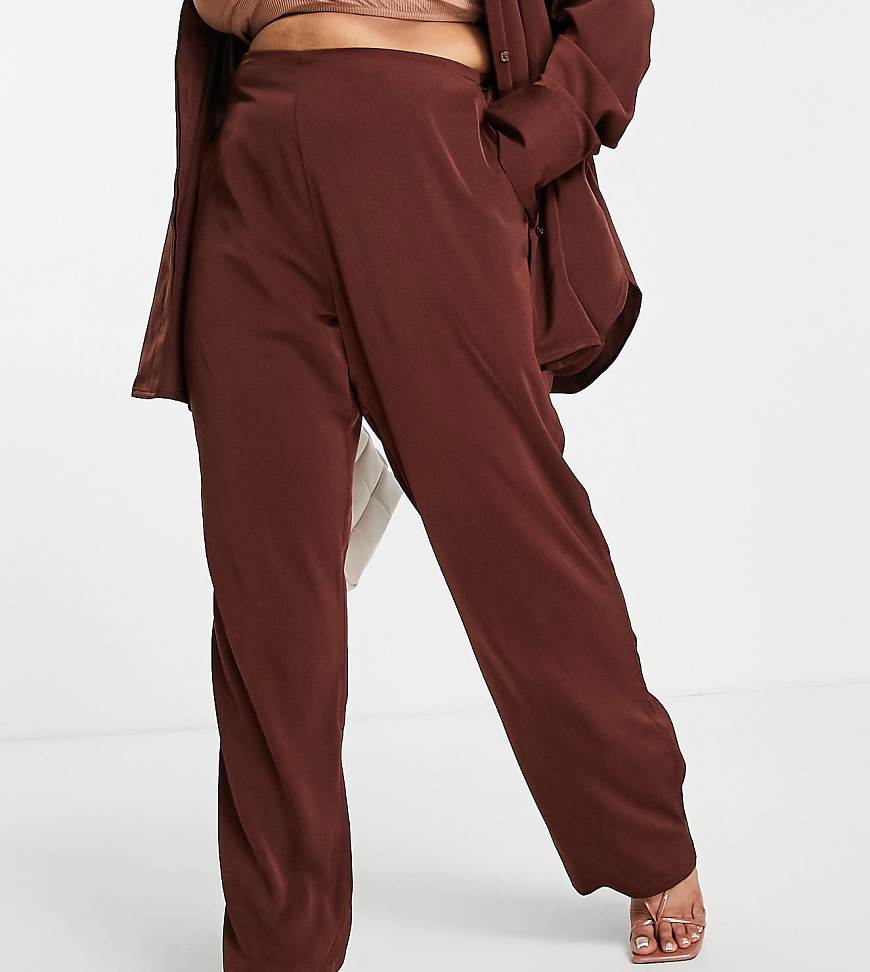ASOS DESIGN Curve - Hose zum Hineinschlüpfen aus Satin in Schokoladenbraun, Kombiteil von ASOS Curve