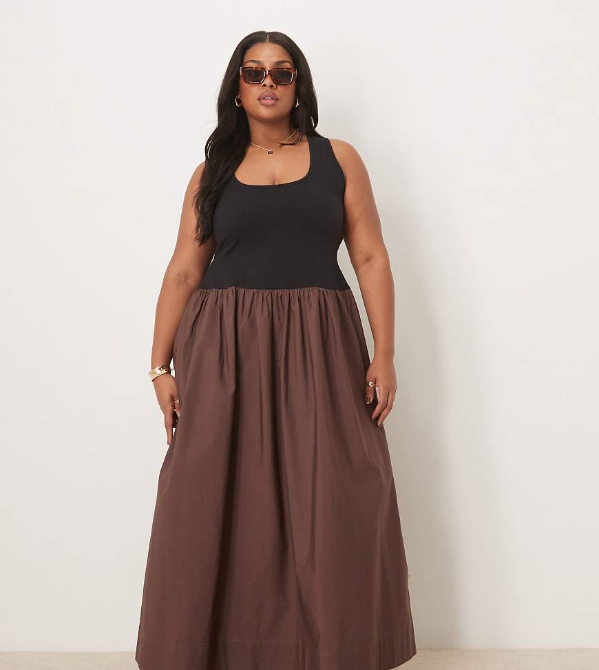 ASOS DESIGN Curve - Hybrid-Maxikleid in Schokobraun mit U-Ausschnitt-Bunt ASOS DESIGN Curve - Hybrid-Maxikleid in Schokobraun mit U-Ausschnitt-Bunt von ASOS Curve