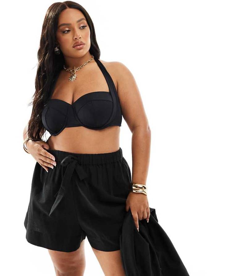 ASOS DESIGN Curve - Isabel - Mix and Match - Strand-Shorts in schwarzer Leinenoptik von ASOS Curve