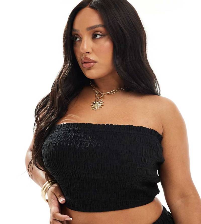 ASOS DESIGN Curve - Isabel - Mix & Match - Trägerloses Strandoberteil in Schwarz mit Leinenoptik und Bindegürtel von ASOS Curve