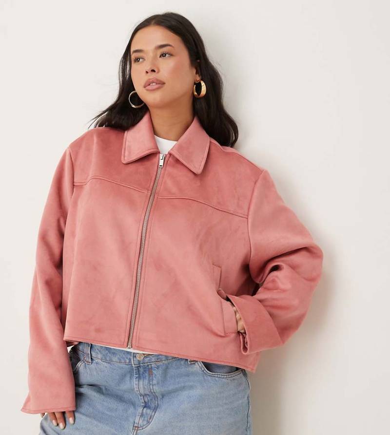 ASOS DESIGN Curve - Jacke aus Wildlederimitat in Altrosa mit breitem Kragen von ASOS Curve