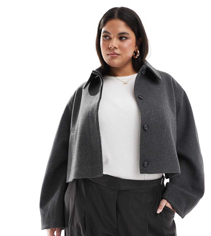 ASOS DESIGN Curve - Jacke in Anthrazit mit Kragen-Grau ASOS DESIGN Curve - Jacke in Anthrazit mit Kragen-Grau von ASOS Curve