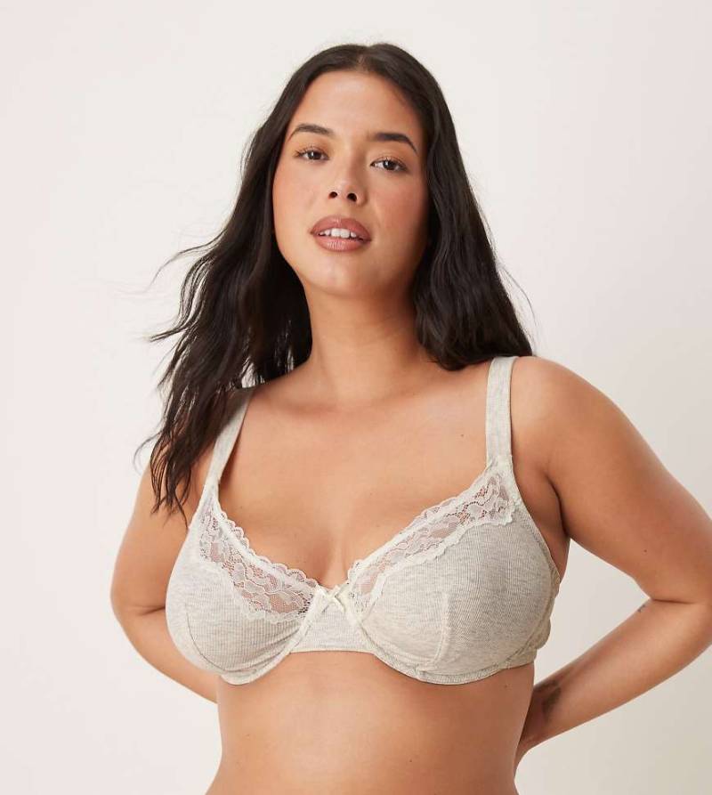 ASOS DESIGN Curve - Jaye - Bügel-BH in Grau meliert mit Spitzenborte in Creme von ASOS Curve