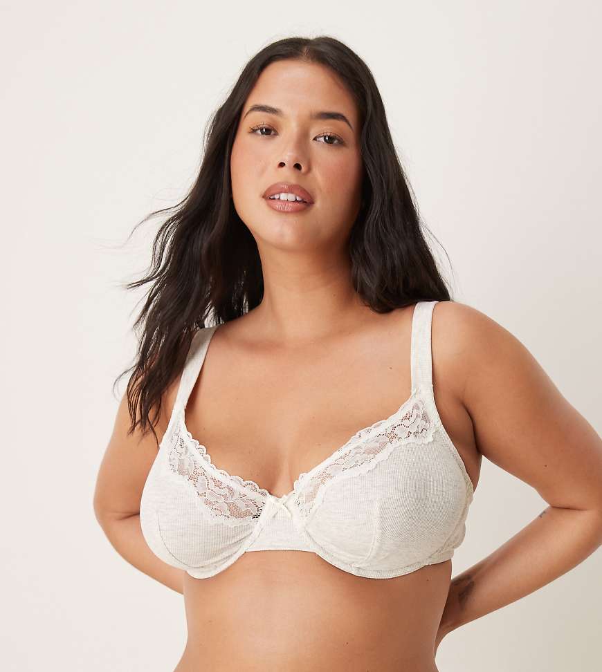ASOS DESIGN Curve - Jaye - Bügel-BH in Grau meliert mit Spitzenborte in Creme ASOS DESIGN Curve - Jaye - Bügel-BH in Grau meliert mit Spitzenborte in Creme von ASOS Curve
