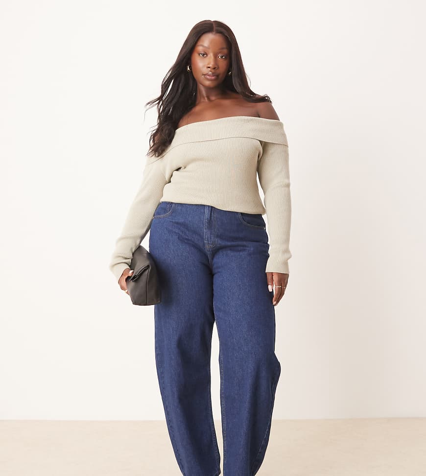 ASOS DESIGN Curve - Jeans in Indigoblau mit weitem, abgerundetem Bein-Marineblau von ASOS Curve
