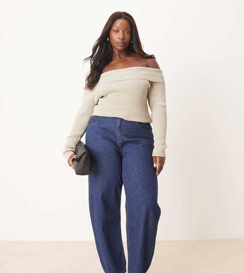 ASOS DESIGN Curve - Jeans in Indigoblau mit weitem, abgerundetem Bein-Marineblau von ASOS Curve