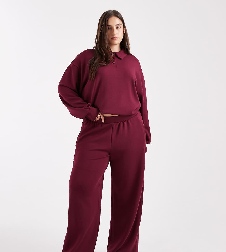 ASOS DESIGN Curve - Jogginghose in Burgunderrot mit sehr weitem Schnitt von ASOS Curve
