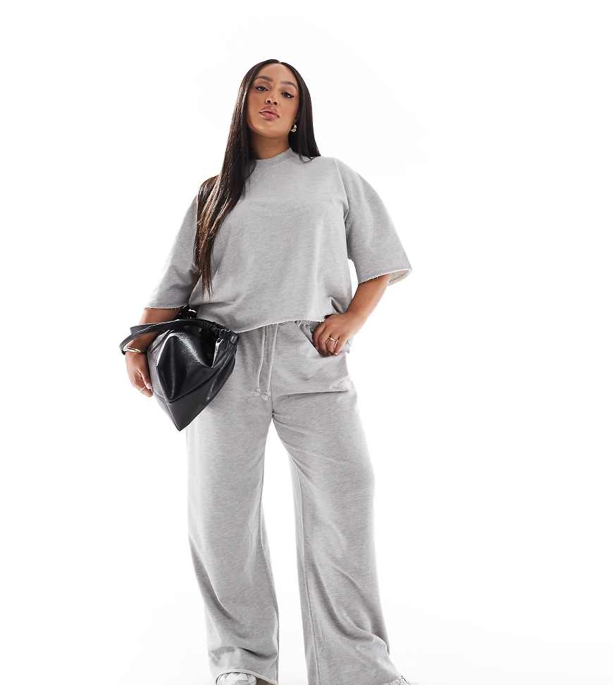 ASOS DESIGN Curve - Jogginghose in meliertem Grau mit geradem Bein und unverarbeitetem Saum von ASOS Curve