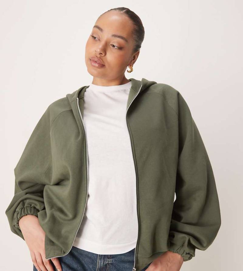 ASOS DESIGN Curve - Kapuzenjacke in Khaki mit gebundenem Saum, Kombiteil-Grün von ASOS Curve