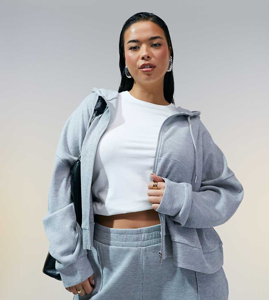 ASOS DESIGN Curve - Kapuzenpullover in meliertem Grau mit Waffelstruktur, Kombiteil ASOS DESIGN Curve - Kapuzenpullover in meliertem Grau mit Waffelstruktur, Kombiteil von ASOS Curve