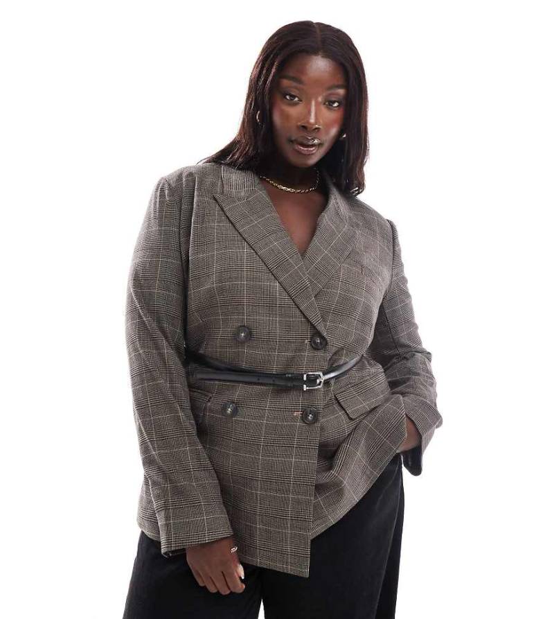 ASOS DESIGN Curve - Karierter Blazer mit Gürtel aus Kunstleder-Bunt von ASOS Curve