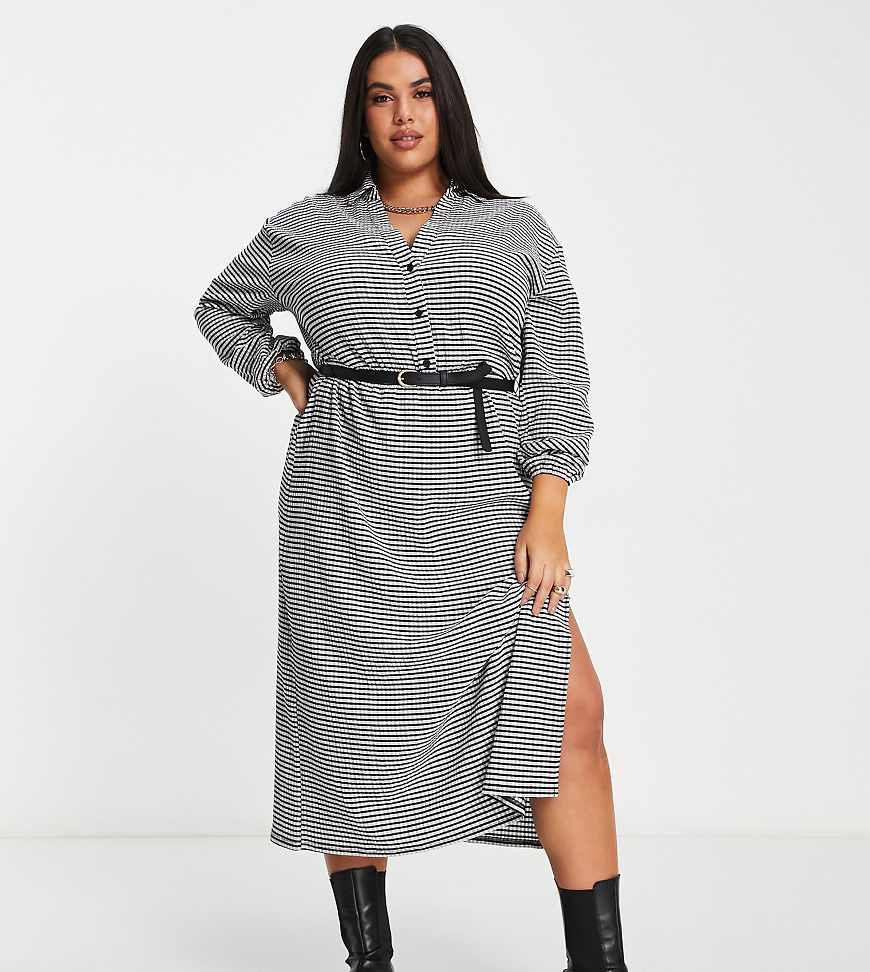 ASOS DESIGN Curve - Kariertes, langärmliges Midi-Hemdkleid mit Gürtel in Schwarz-Weiß-Bunt ASOS DESIGN Curve - Kariertes, langärmliges Midi-Hemdkleid mit Gürtel in Schwarz-Weiß-Bunt von ASOS Curve