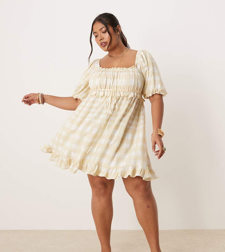 ASOS DESIGN Curve - Kariertes Mini-Hängerkleid in Grün mit eckigem Ausschnitt und Puffärmeln-Bunt ASOS DESIGN Curve - Kariertes Mini-Hängerkleid in Grün mit eckigem Ausschnitt und Puffärmeln-Bunt von ASOS Curve