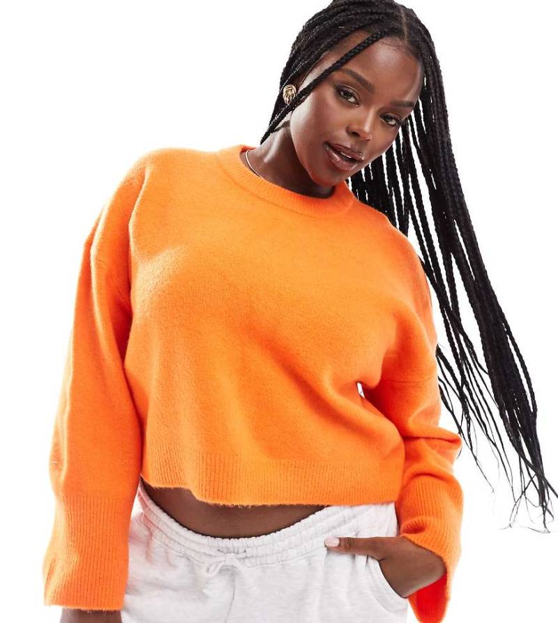 ASOS DESIGN Curve - Kastiger Pullover in Orange mit Rundhalsausschnitt und breiten Bündchen von ASOS Curve