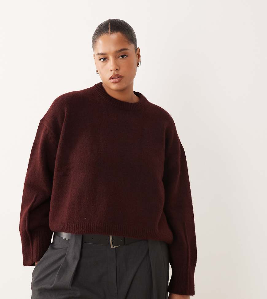 ASOS DESIGN Curve - Kastiger Pullover in Pflaume mit Rundhalsausschnitt und Seitenschlitz-Lila von ASOS Curve