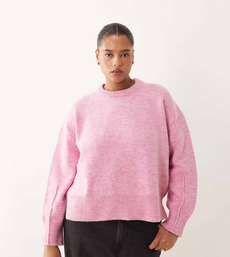 ASOS DESIGN Curve - Kastiger Pullover in Rosa mit Rundhalsausschnitt und Seitenschlitz von ASOS Curve