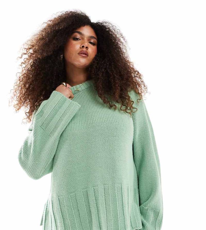 ASOS DESIGN Curve - Kastiger Pullover in Salbeigrün mit breiter Rippung von ASOS Curve