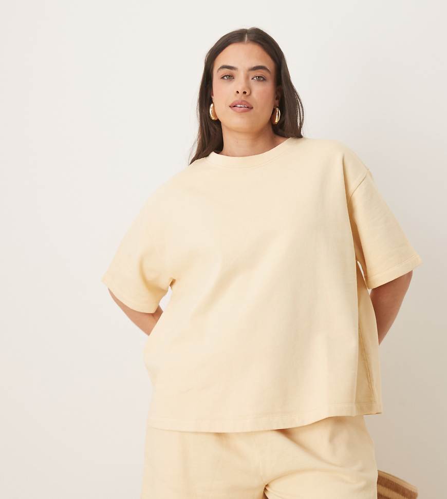 ASOS DESIGN Curve - Kastiges Sweat-T-Shirt in Buttermilchgelb, Kombiteil von ASOS Curve