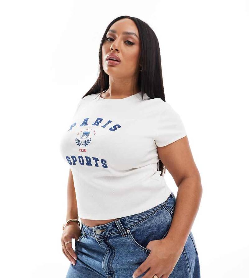 ASOS DESIGN Curve - Knapp geschnittenes T-Shirt in Cremeweiß mit „Paris"-Grafikprint-Neutral von ASOS Curve