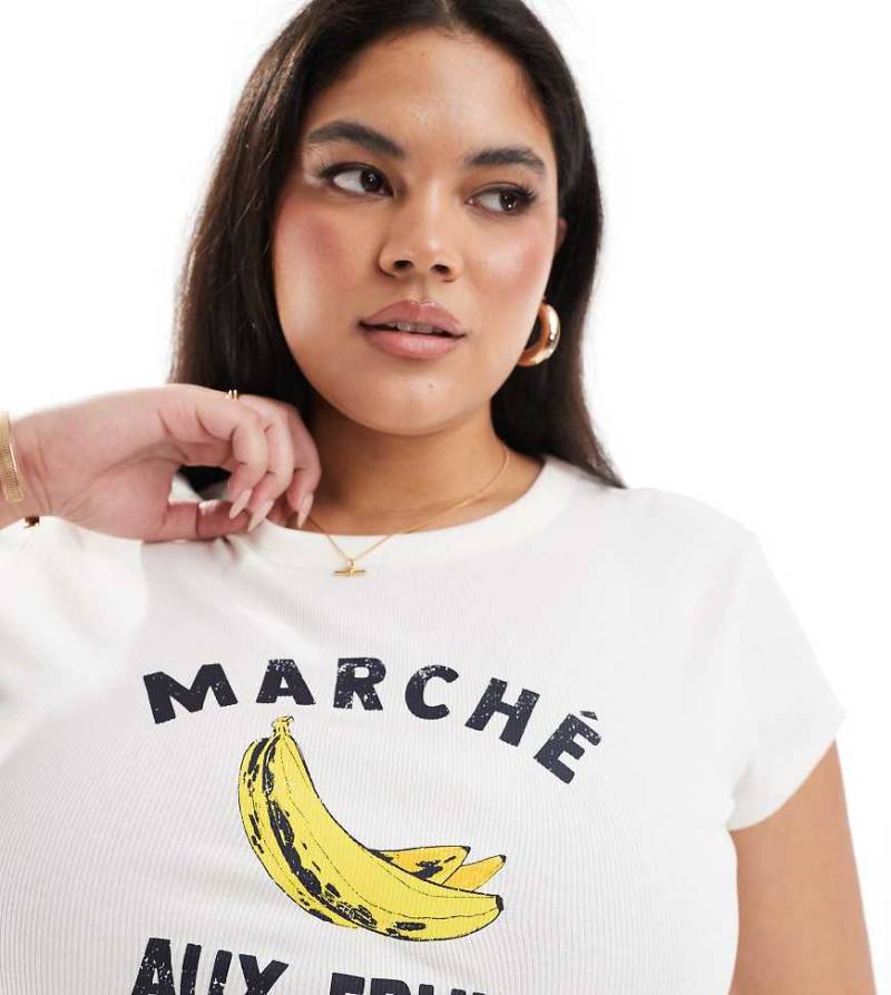 ASOS DESIGN Curve - Knapp geschnittenes T-Shirt in Cremeweiß mit Bananen-Grafikprint von ASOS Curve