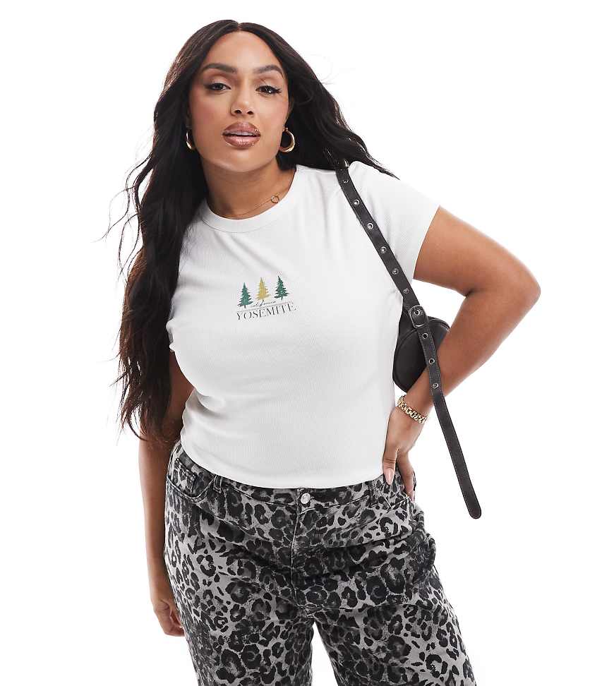 ASOS DESIGN Curve - Knapp geschnittenes T-Shirt in Weiß mit „Yosemite"-Print von ASOS Curve