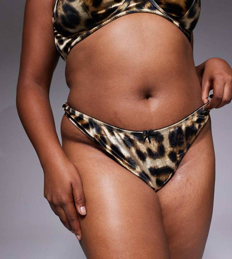 ASOS DESIGN Curve - Kora - Tanga aus Samt in Braun mit Leopardenmuster und hohem Beinausschnitt-Schwarz von ASOS Curve