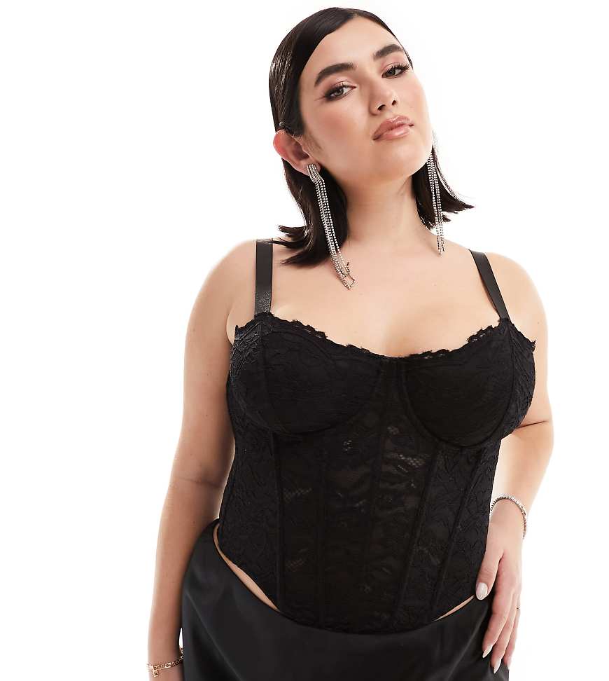 ASOS DESIGN Curve - Korsett-Oberteil in Schwarz mit Spitze, Körbchen und Stäbchen ASOS DESIGN Curve - Korsett-Oberteil in Schwarz mit Spitze, Körbchen und Stäbchen von ASOS Curve