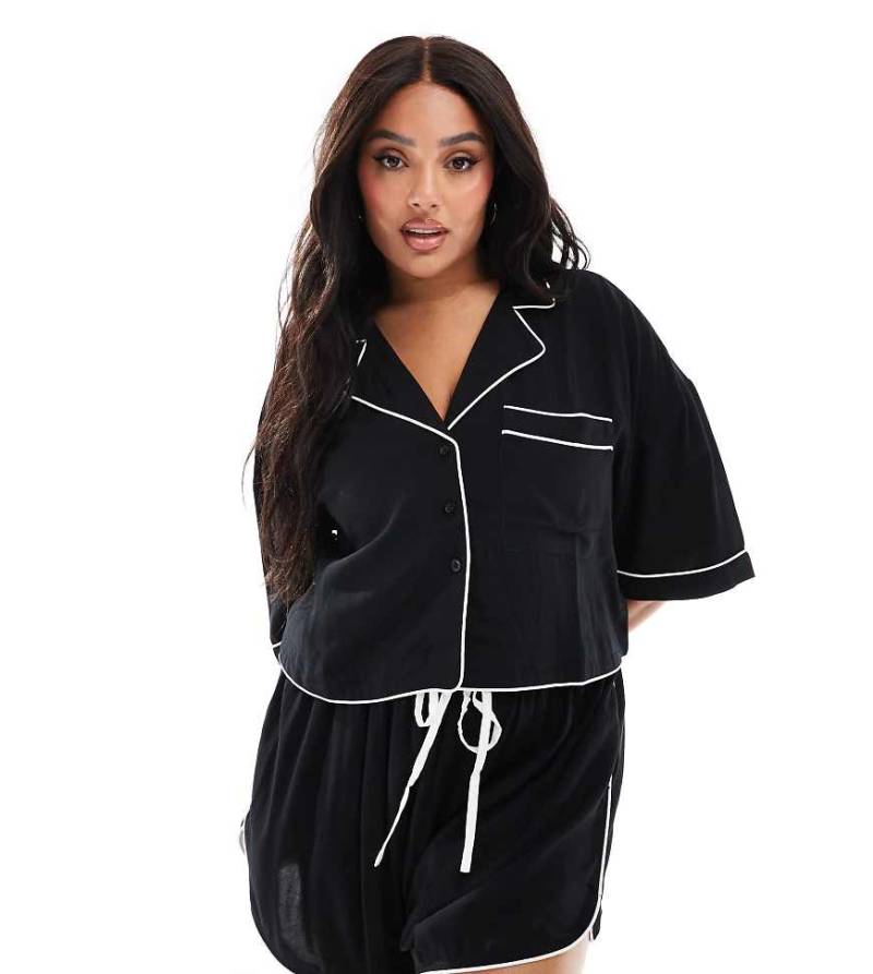 ASOS DESIGN Curve - Kurze Pyjama-Shorts in Schwarz mit Kontrasteinfassung von ASOS DESIGN