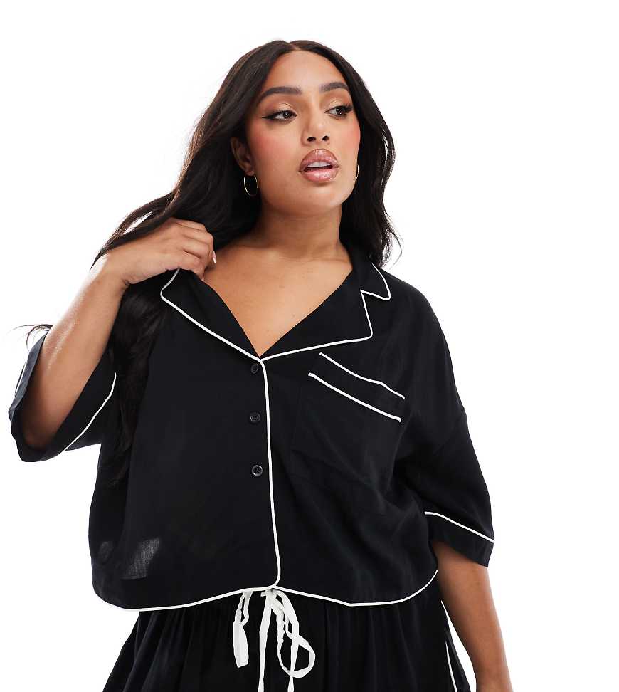 ASOS DESIGN Curve - Kurzes Pyjamahemd in Schwarz mit Kontrasteinfassung ASOS DESIGN Curve - Kurzes Pyjamahemd in Schwarz mit Kontrasteinfassung von ASOS Curve
