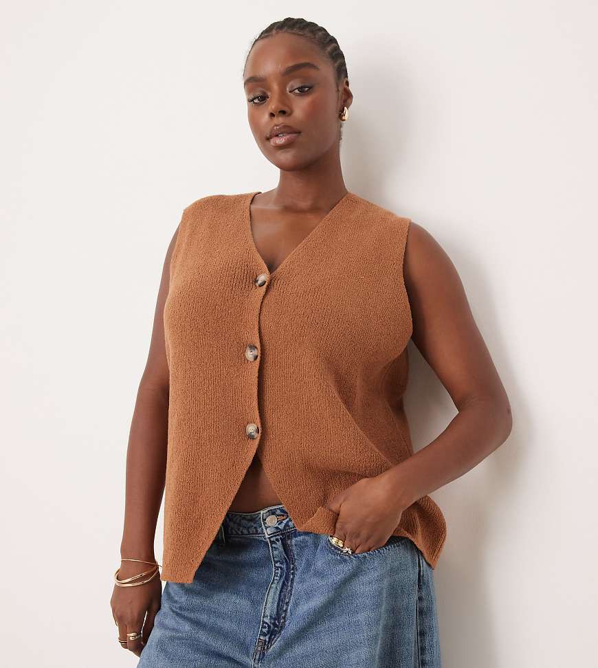 ASOS DESIGN Curve - Lässig geschnittene Weste in Schokobraun ASOS DESIGN Curve - Lässig geschnittene Weste in Schokobraun von ASOS Curve