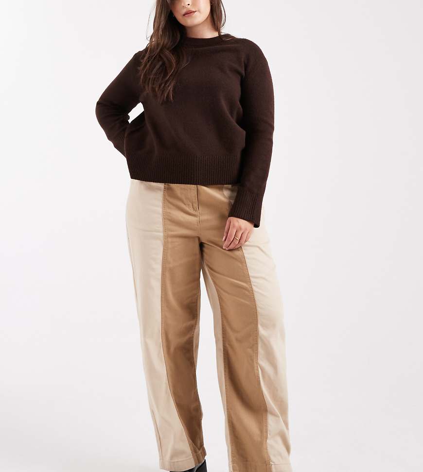 ASOS DESIGN Curve - Lässig und gerade geschnittene Hose zum Reinschlüpfen in verwaschenem Braun mit Farbblockdesign-Brown ASOS DESIGN Curve - Lässig und gerade geschnittene Hose zum Reinschlüpfen in verwaschenem Braun mit Farbblockdesign-Brown von ASOS Curve
